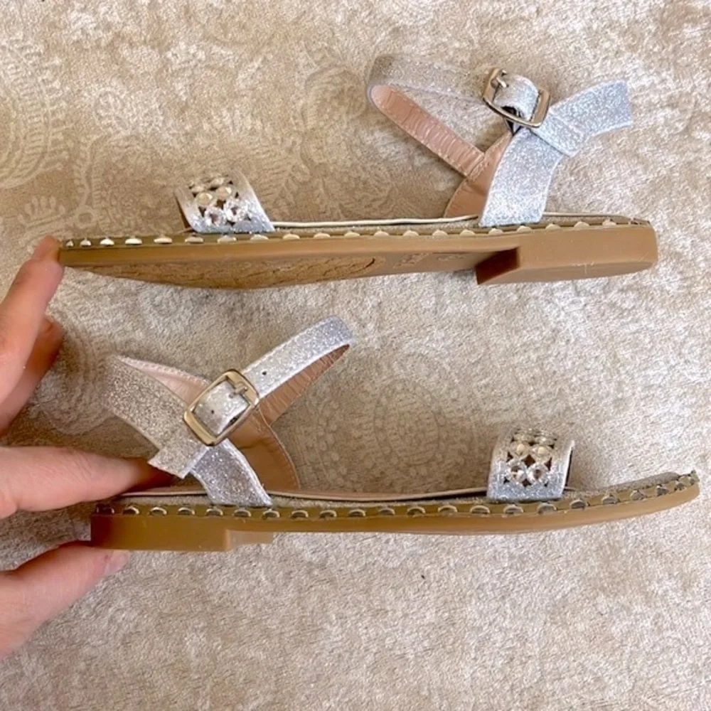Brand New Link Silver Tone Beaded Embellished Sparkly Ankle Strap Buckle Sandals